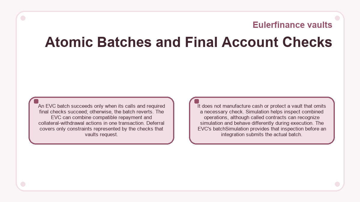 Eulerfinance vaults: Atomic Batches and Final Account Checks